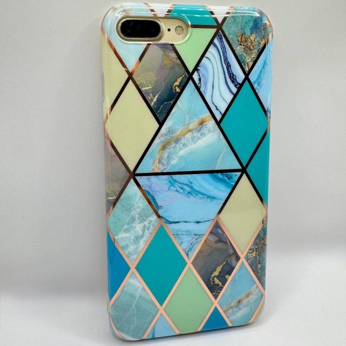 Coque Géométrique Marbre Bleu & Doré