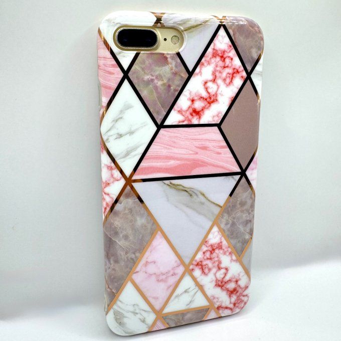 Coque Marbre Rose & Doré Géométrique