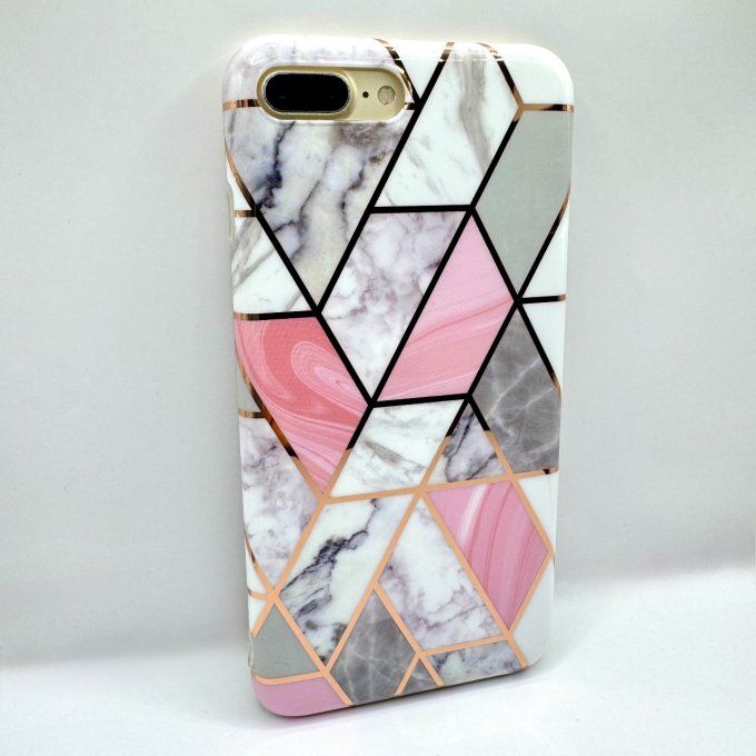 Coque motifs Marbre Rose & Gris Géométrique
