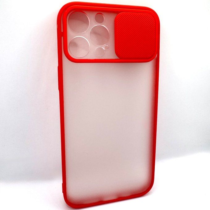 Coque iPhone 12 Pro Max avec Protection Coulissante de Caméra rouge