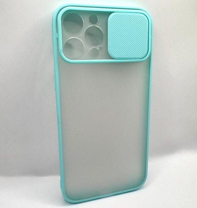 Coque iPhone 12 Pro Max avec Protection Coulissante de Caméra turquoise
