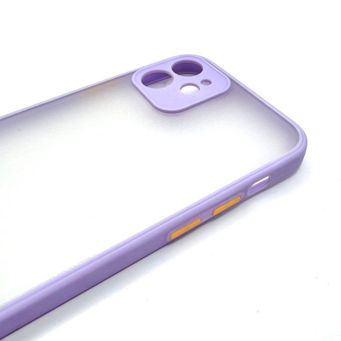 Coque iPhone 12 violet Mat avec Boutons orange