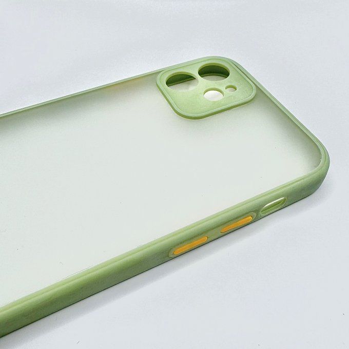 Coque iPhone 12 Vert clair Mat avec Boutons jaune