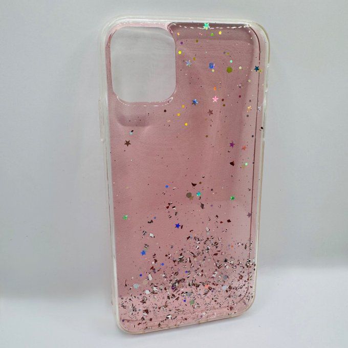 Coque iPhone 11 rose à paillettes