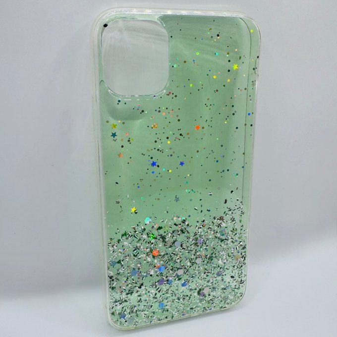Coque iPhone 11 verte à paillettes