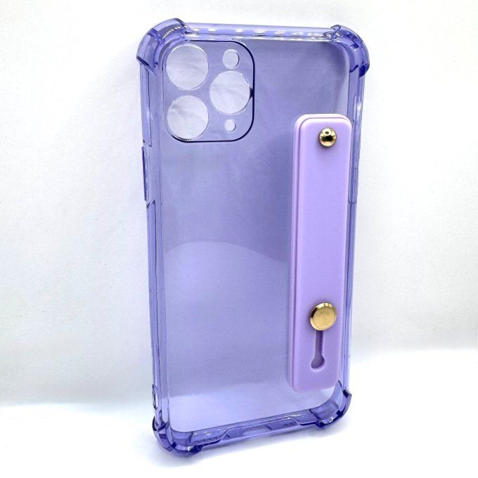 Coque iPhone 11 Pro transparente violette avec sangle