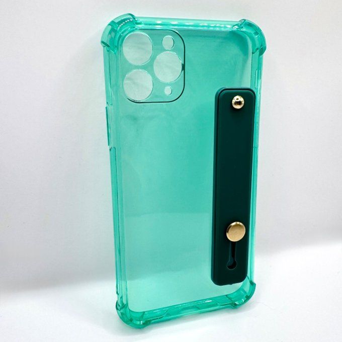 Coque iPhone 11 Pro transparente verte avec sangle
